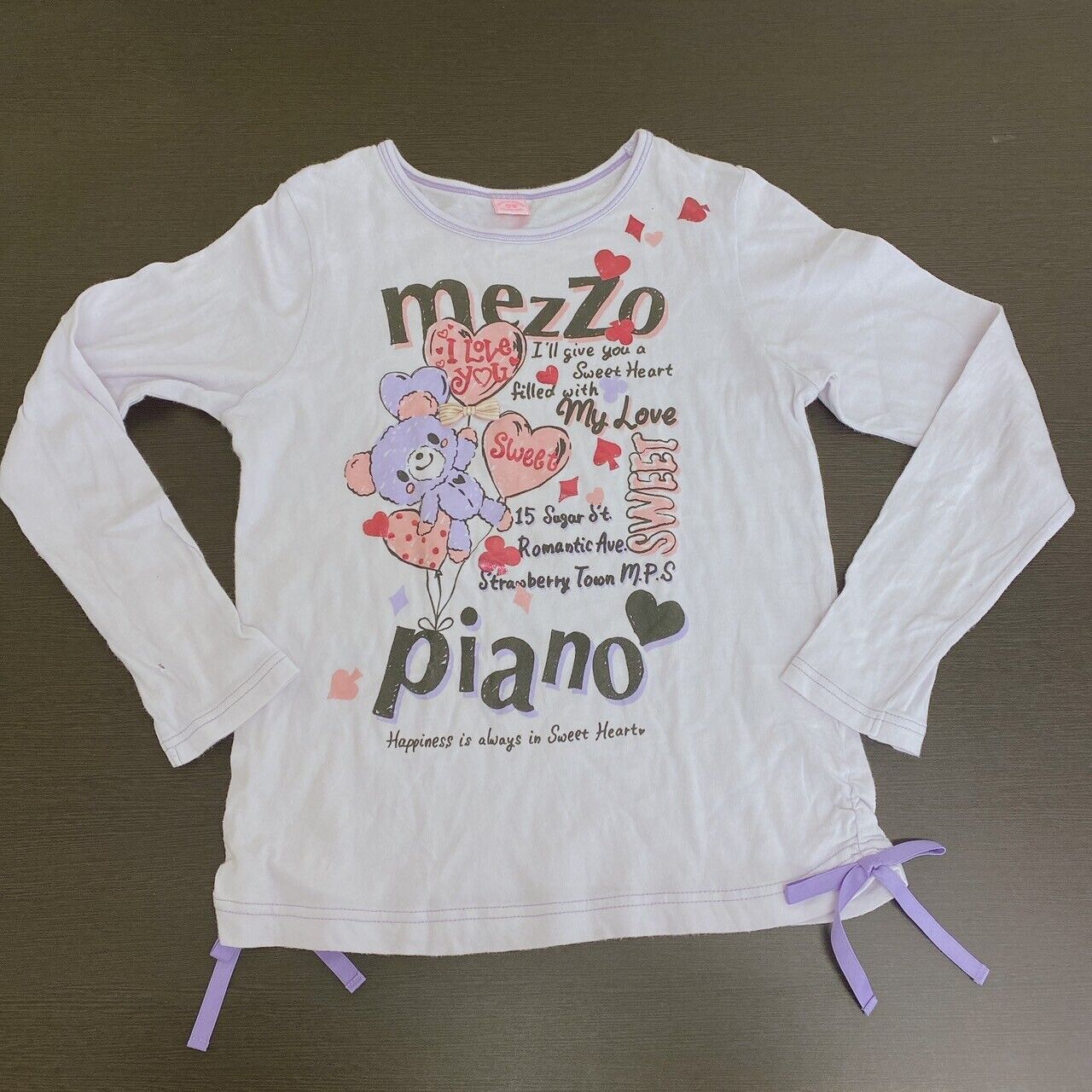 Mezzo Piano Kids T-shirt 150 Purple Bear Heart Ribbon Sweet Long Sleeve Kawaii