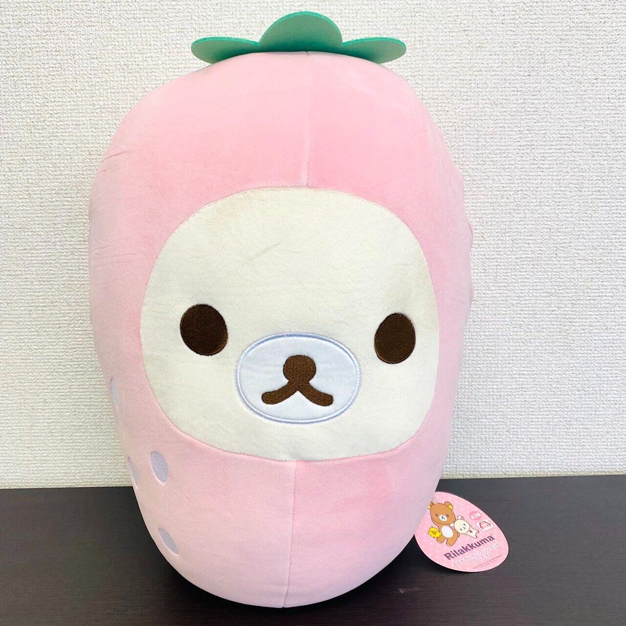 San-x Rilakkuma Korilakkuma Cushion Strawberry Costume Fluffy Pink Kawaii Bear