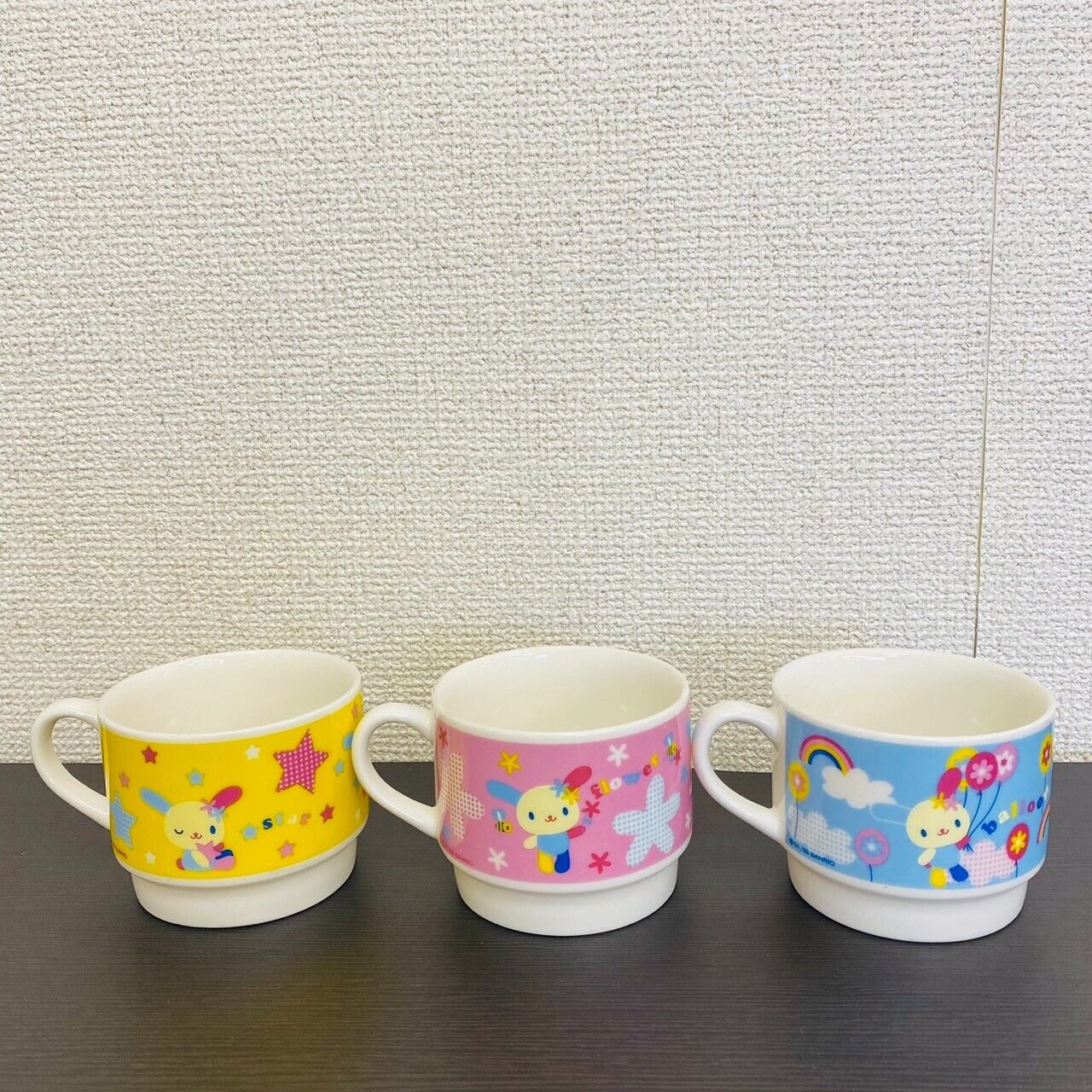 Sanrio Usahana Mug Cup Set 3 Yellow Pink Blue Rabbit Flower Star Balloon Kawaii