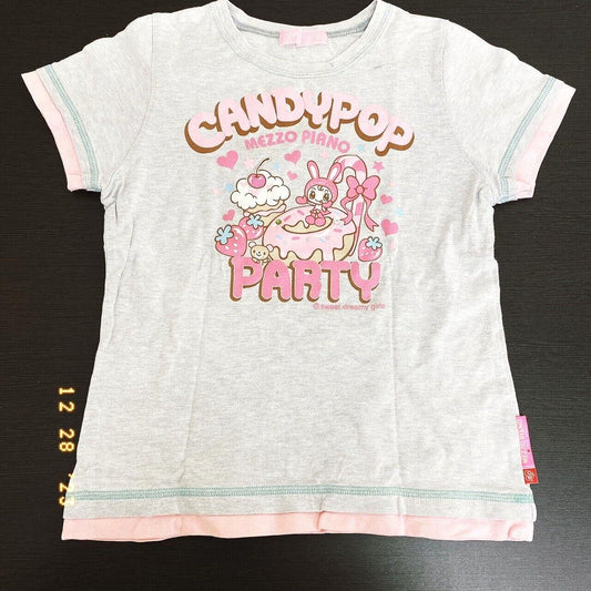 Mezzo Piano T-shirt Tops Gray 140 Size Party Donut Strawberry Cake Bunny Ribbon