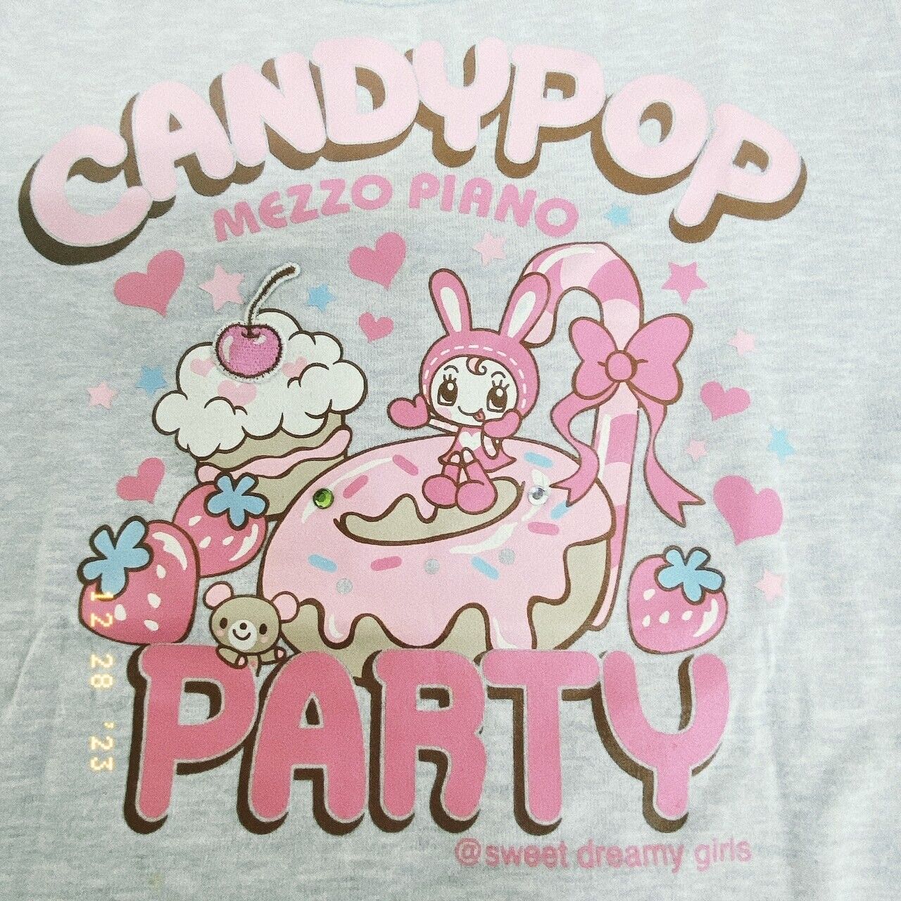 Mezzo Piano T-shirt Tops Gray 140 Size Party Donut Strawberry Cake Bunny Ribbon