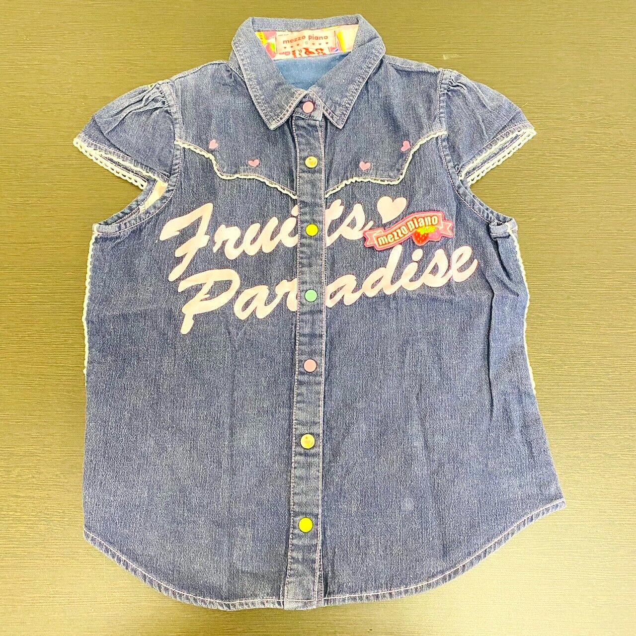 Mezzo Piano Kids T-shirt Tops 140cm Denim Short Sleeve Fruits Strawberry Heart