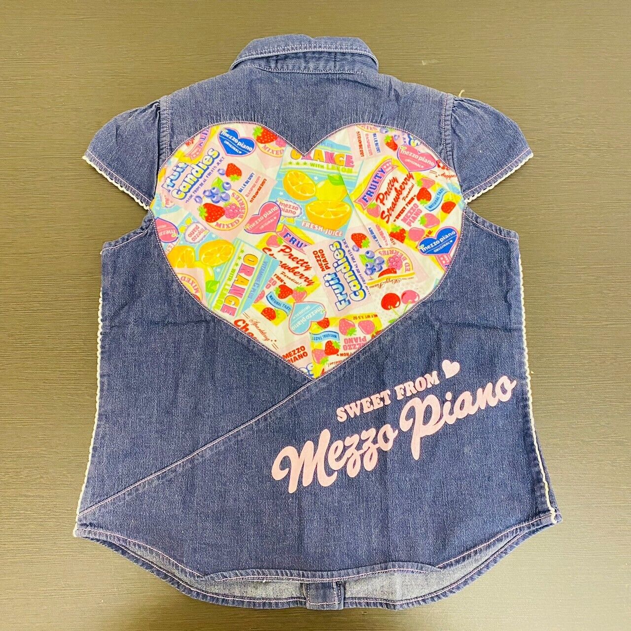 Mezzo Piano Kids T-shirt Tops 140cm Denim Short Sleeve Fruits Strawberry Heart