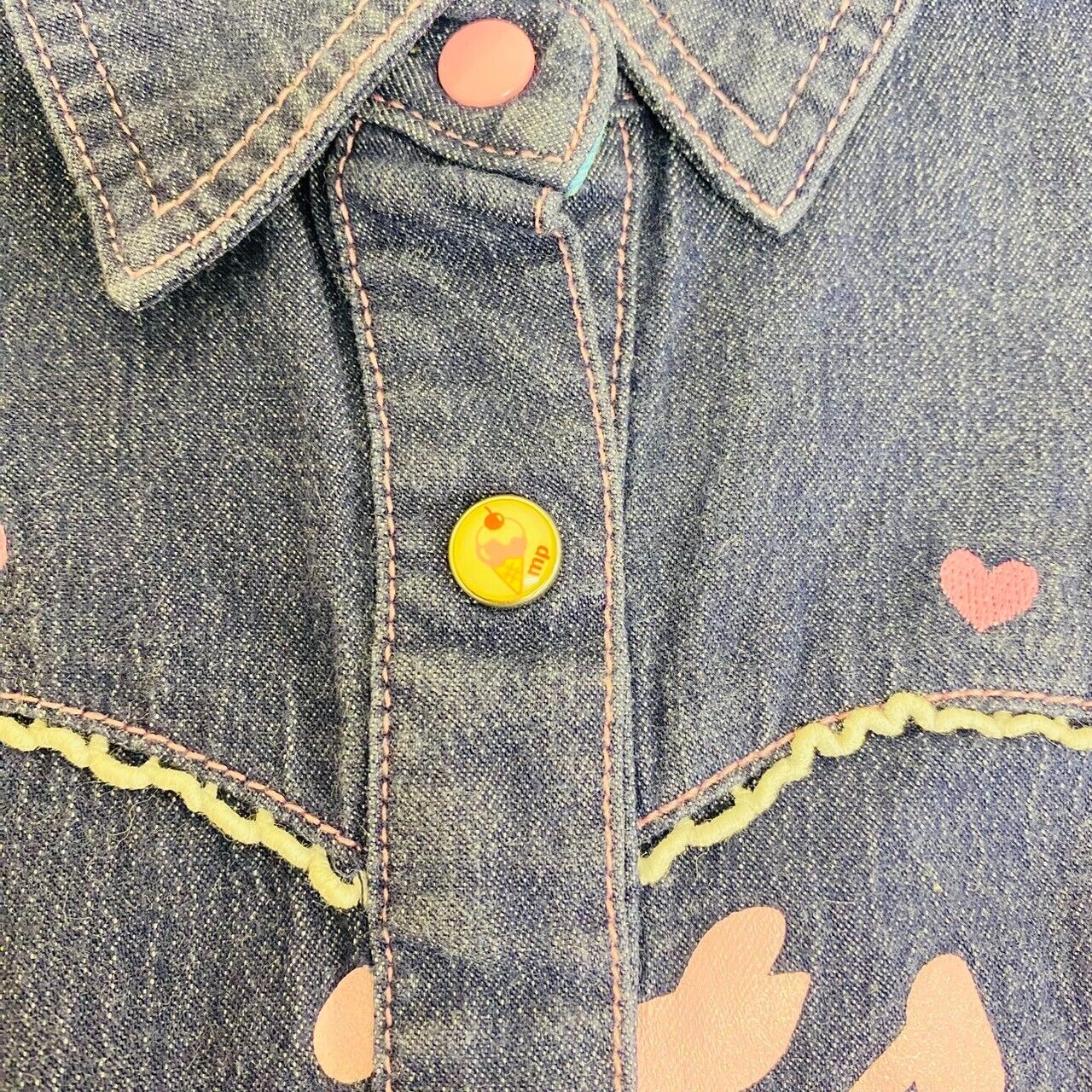 Mezzo Piano Kids T-shirt Tops 140cm Denim Short Sleeve Fruits Strawberry Heart