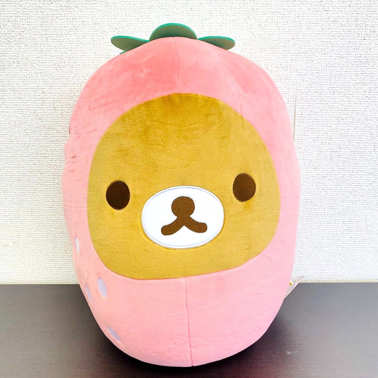 San-x Rilakkuma Cushion Mochimochi Pink Strawberry Bear Costume Fluffy Kawaii