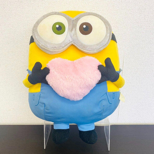 Minions Bob Plush Cushion Soft Stuffed Toy Goggles Heart Pink Yellow Blue Fluffy