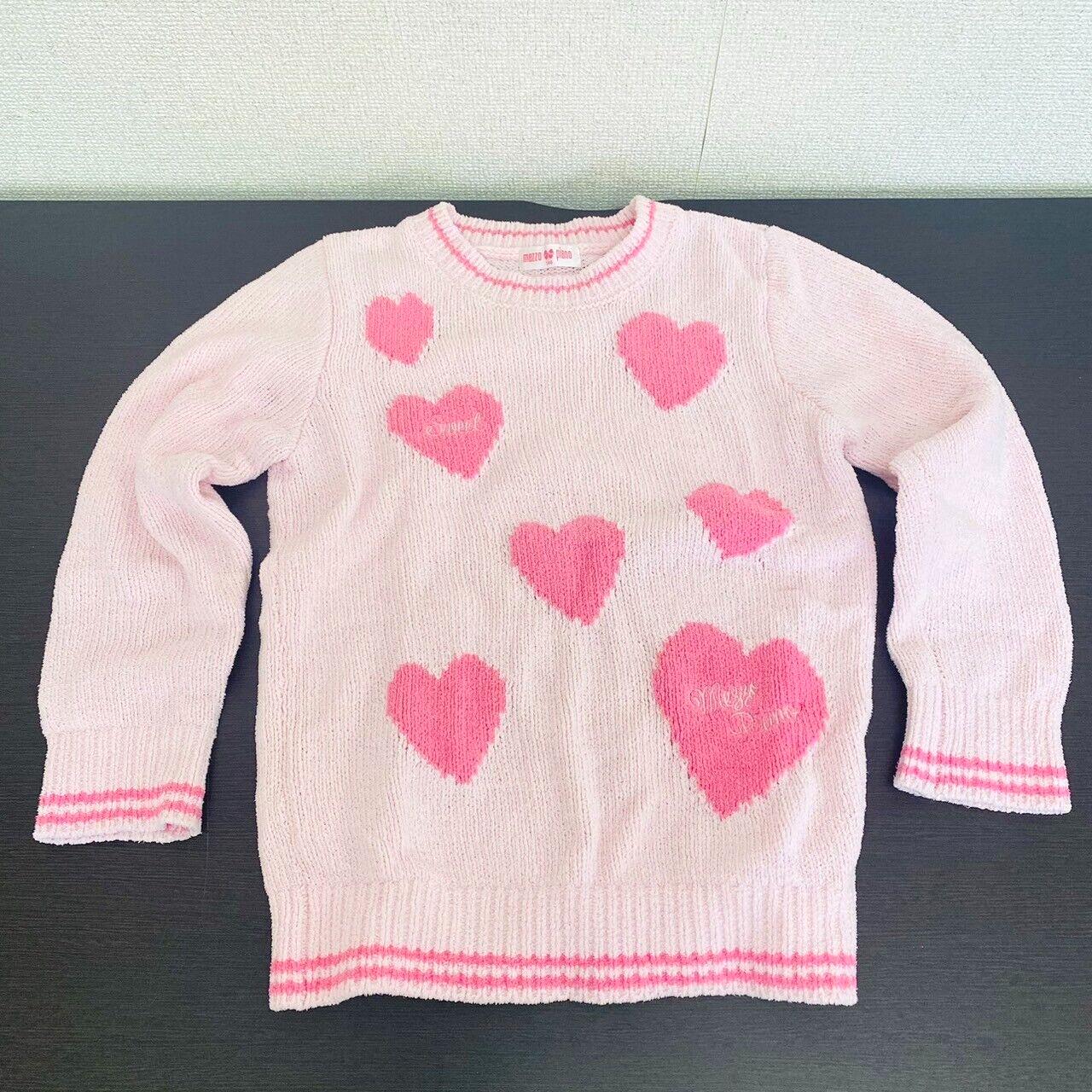 Mezzo Piano Tops Sweater 140cm Heart Pink Fluffy Clothing Girls Knit Kawaii Rare