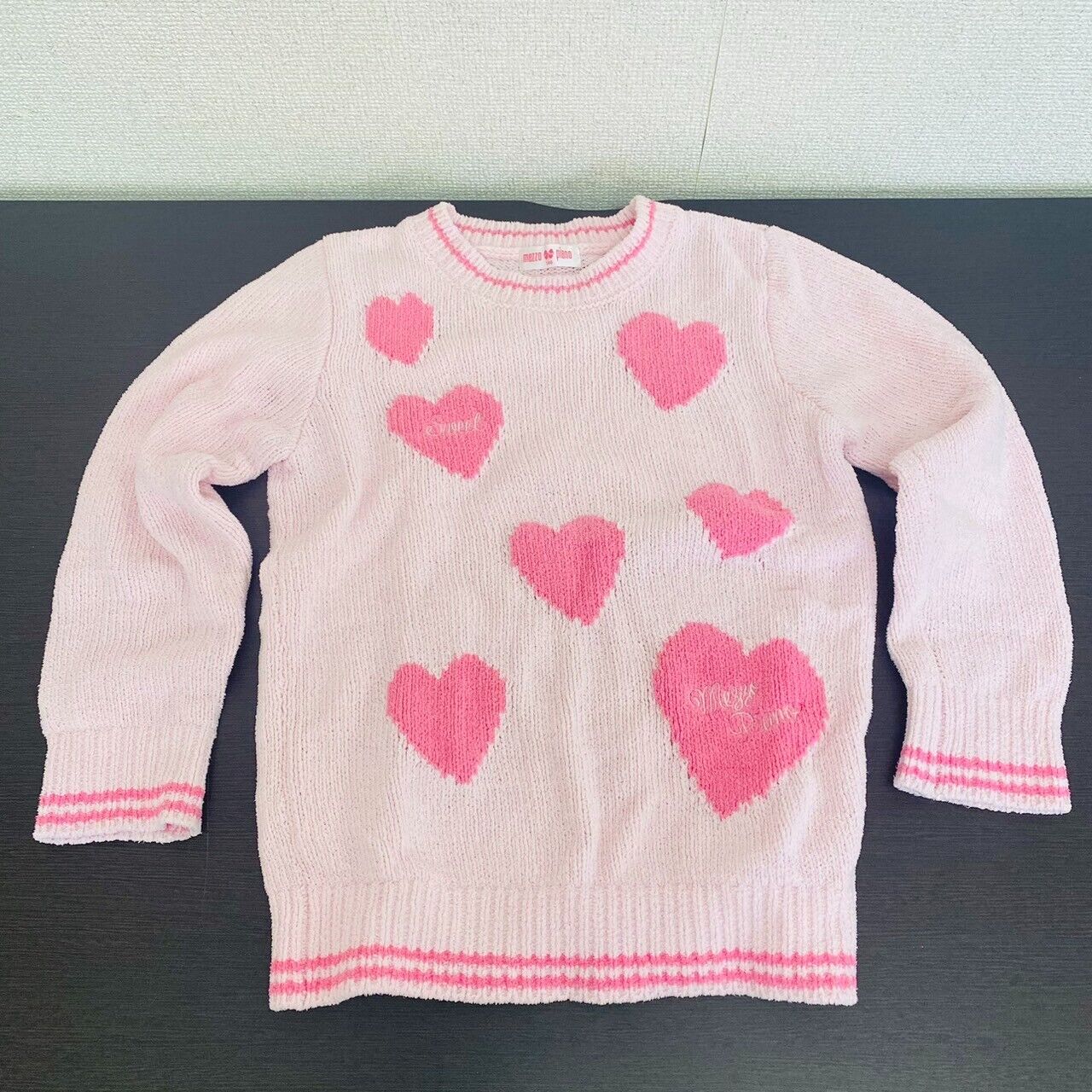 Mezzo Piano Tops Sweater 140cm Heart Pink Fluffy Clothing Girls Knit Kawaii Rare