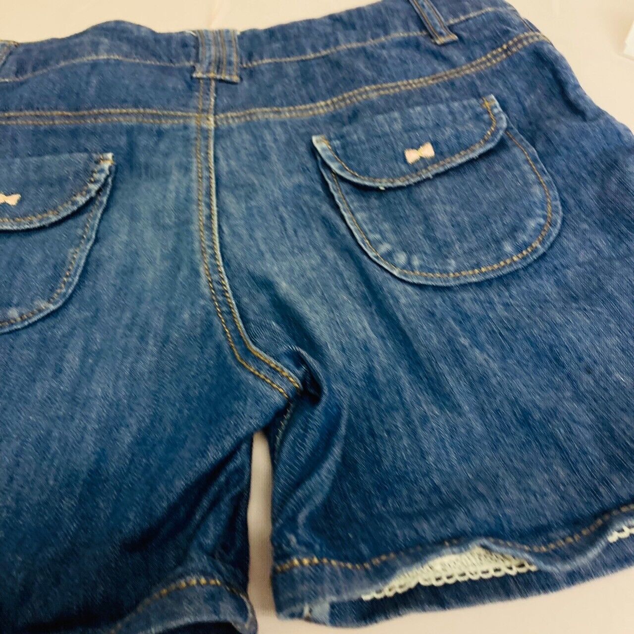 Pom Ponette Kids Denim Shorts 140cm Girls Clothing Dot Ribbon Pants Simple Rare