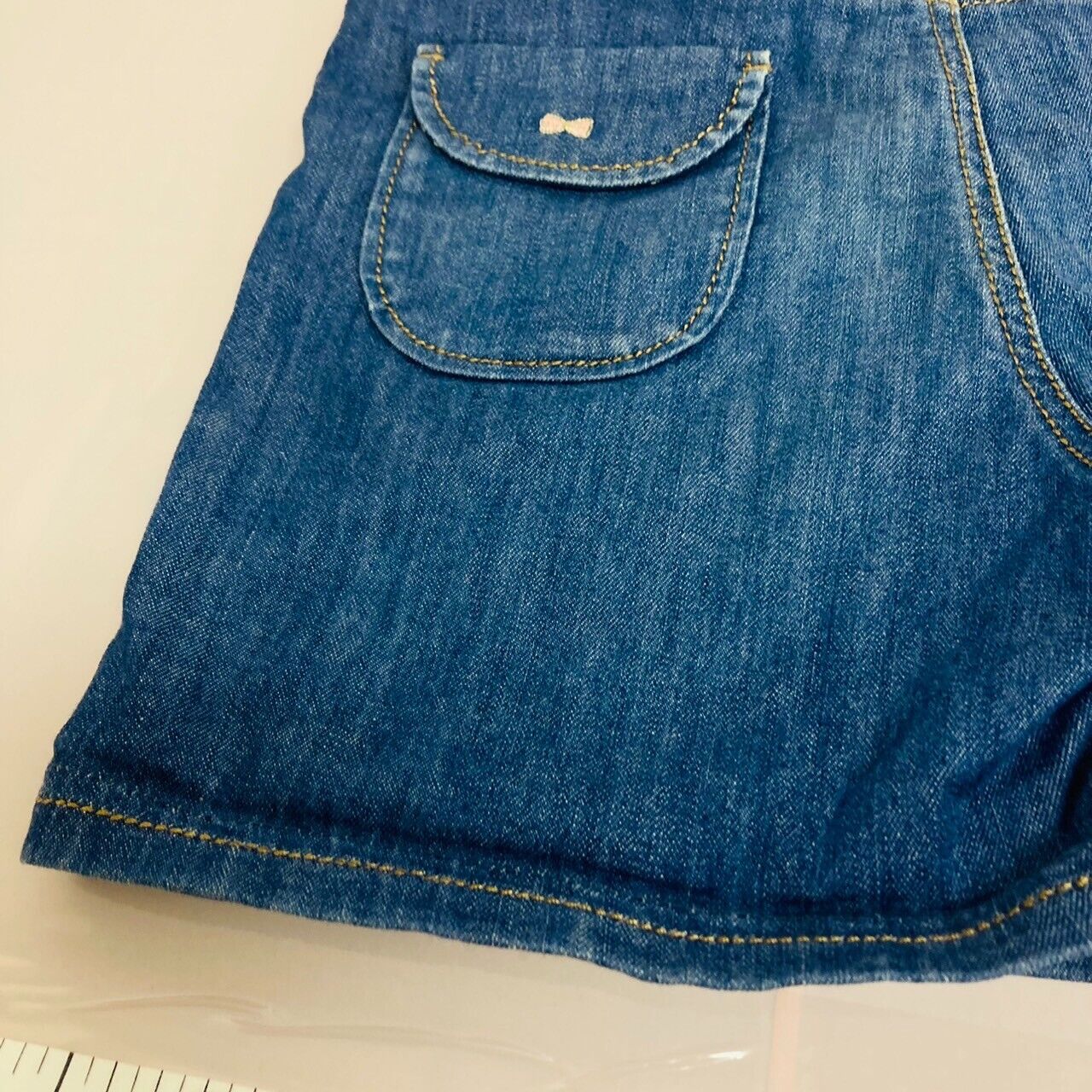 Pom Ponette Kids Denim Shorts 140cm Girls Clothing Dot Ribbon Pants Simple Rare