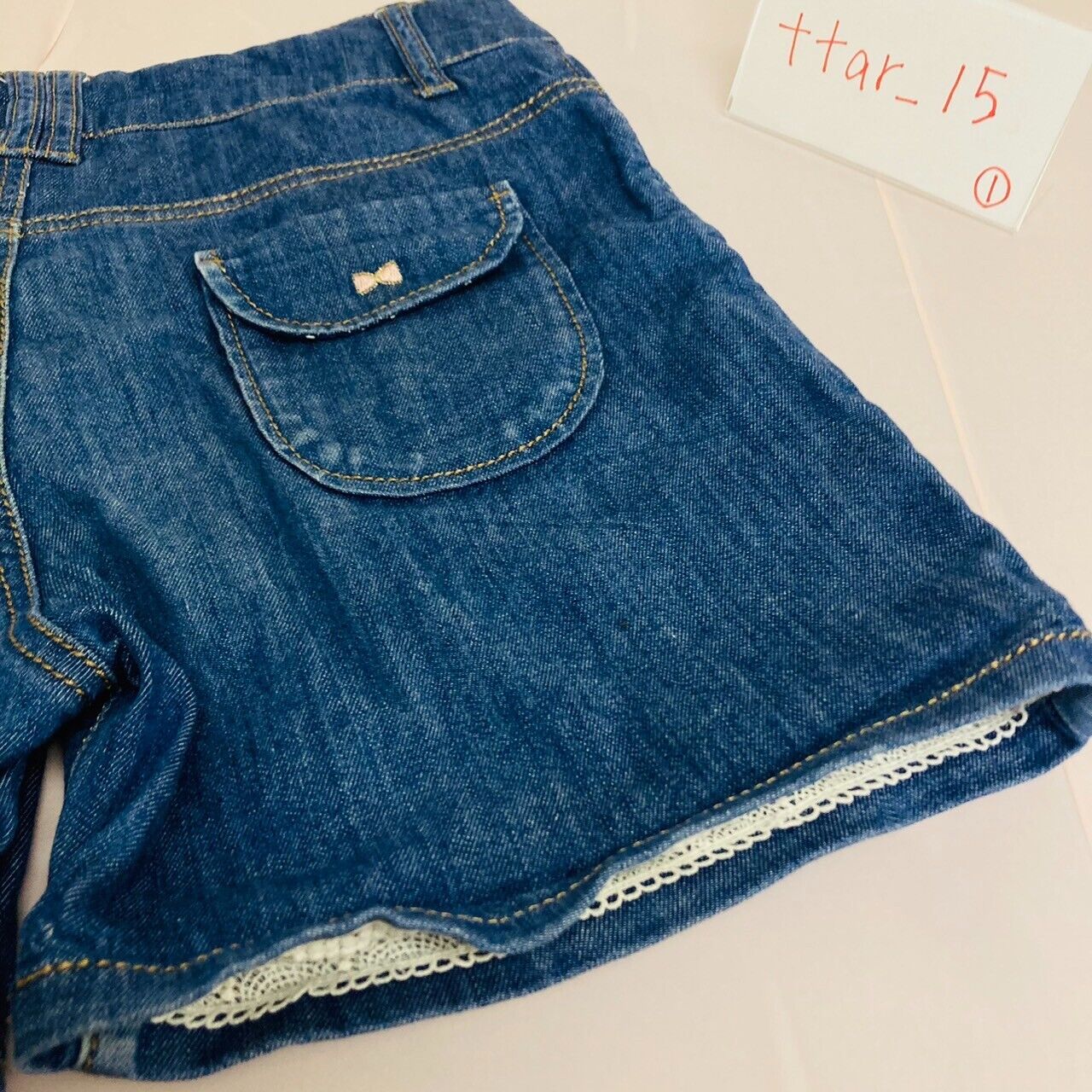 Pom Ponette Kids Denim Shorts 140cm Girls Clothing Dot Ribbon Pants Simple Rare