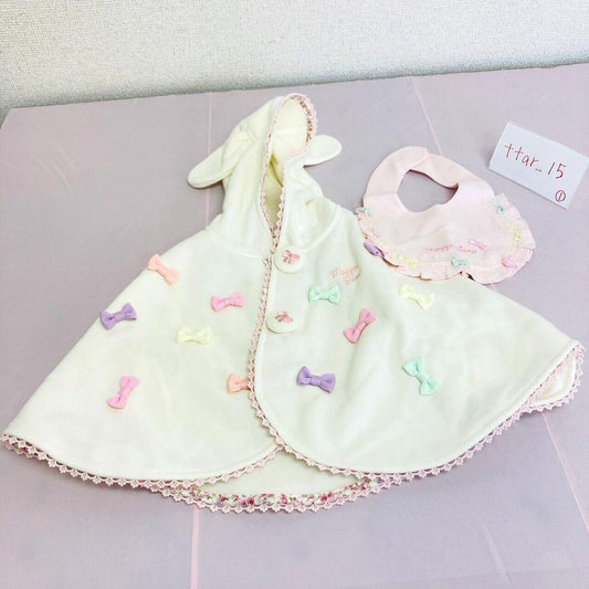 Mezzo Piano Baby Cape Bib Set 2 White Pink Colorful Ribbon Ear Frill Kawaii Rare