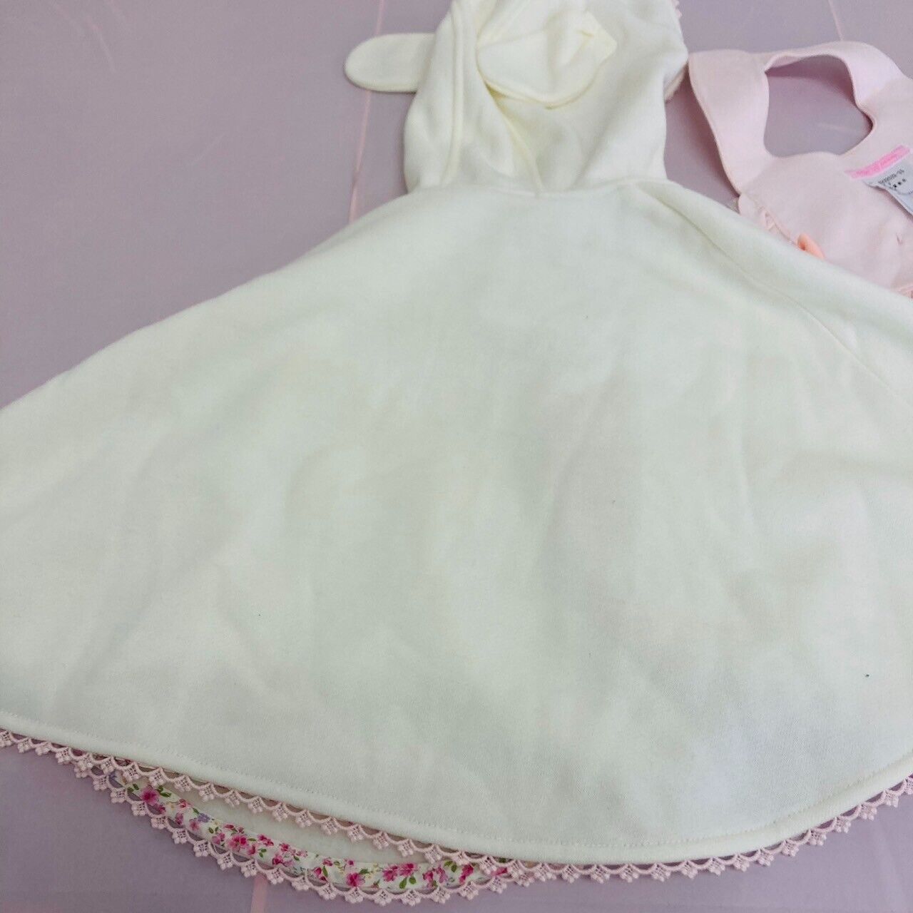 Mezzo Piano Baby Cape Bib Set 2 White Pink Colorful Ribbon Ear Frill Kawaii Rare