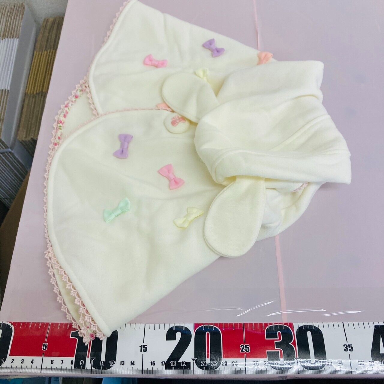 Mezzo Piano Baby Cape Bib Set 2 White Pink Colorful Ribbon Ear Frill Kawaii Rare