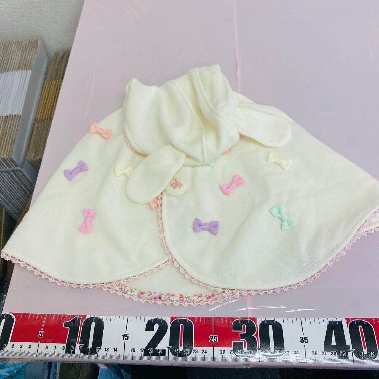 Mezzo Piano Baby Cape Bib Set 2 White Pink Colorful Ribbon Ear Frill Kawaii Rare