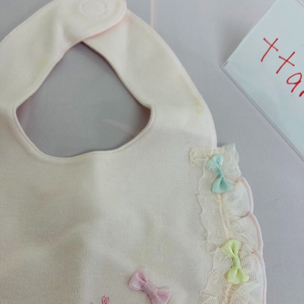 Mezzo Piano Baby Cape Bib Set 2 White Pink Colorful Ribbon Ear Frill Kawaii Rare