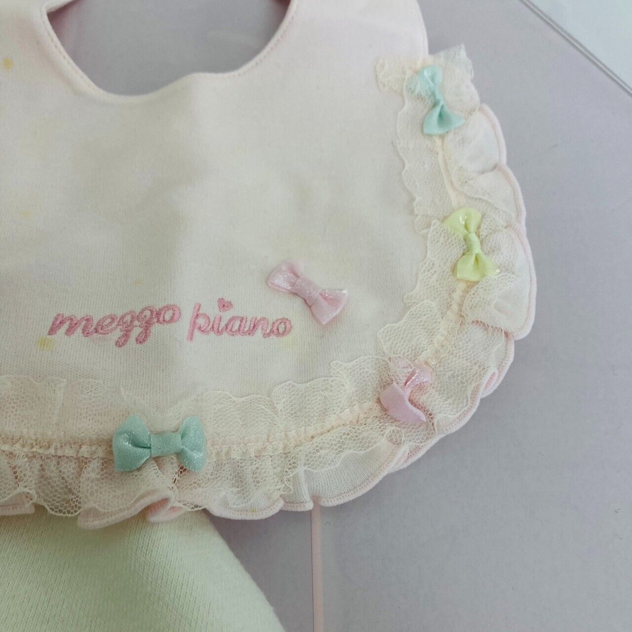 Mezzo Piano Baby Cape Bib Set 2 White Pink Colorful Ribbon Ear Frill Kawaii Rare