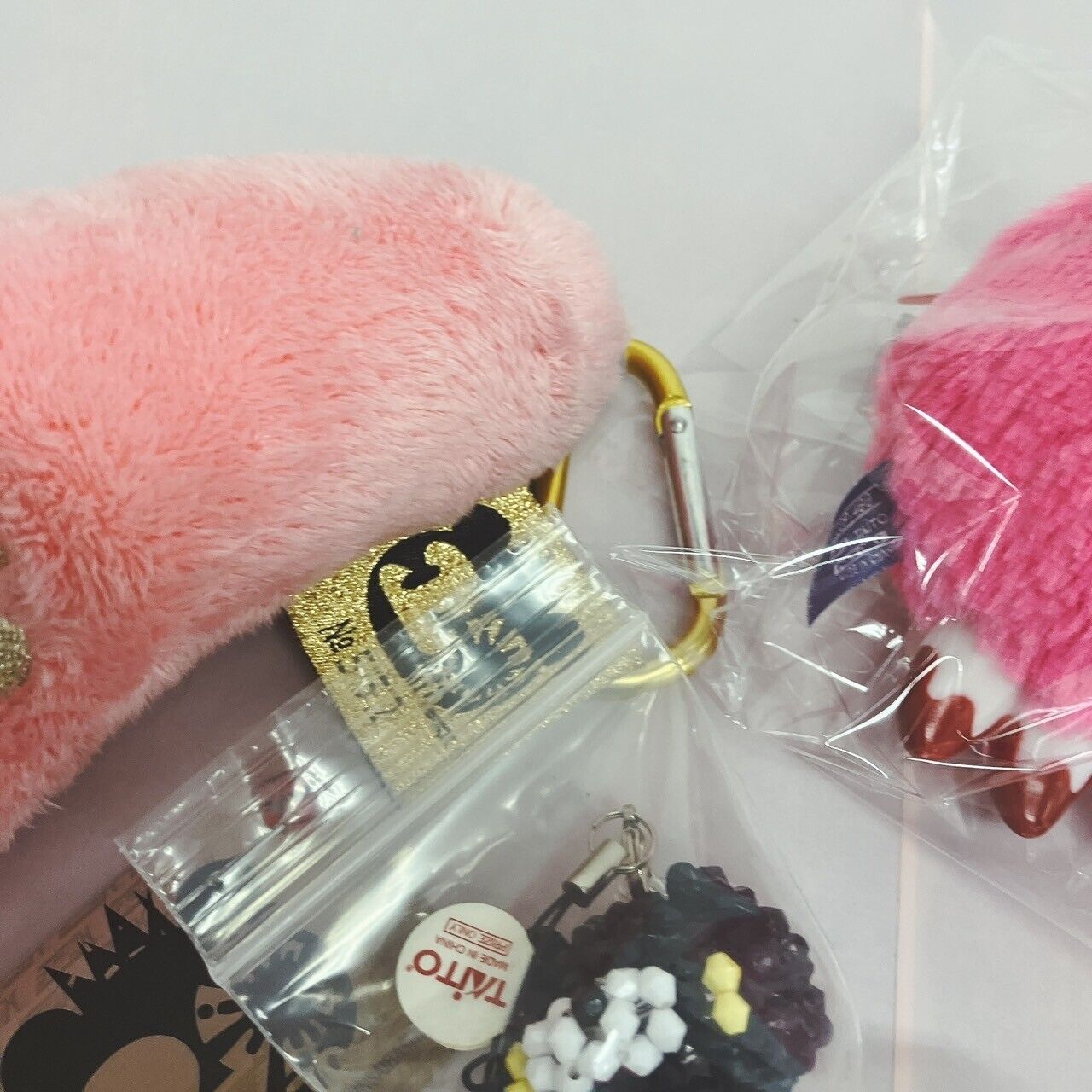 TAiTo Gloomy Bloody Bear Plush Mascot Set 3 Key Ring Hand Beads Pink Black CGP