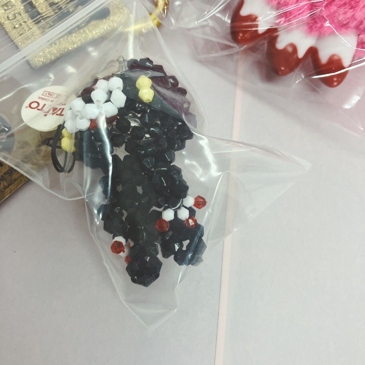 TAiTo Gloomy Bloody Bear Plush Mascot Set 3 Key Ring Hand Beads Pink Black CGP