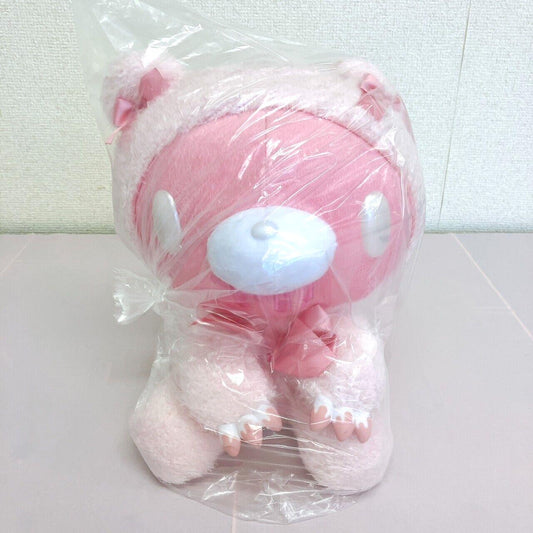 TAiTo Gloomy Bloody Bear Plush Soft Stuffed Toy Pink Fluffy Night Wear Ribbon