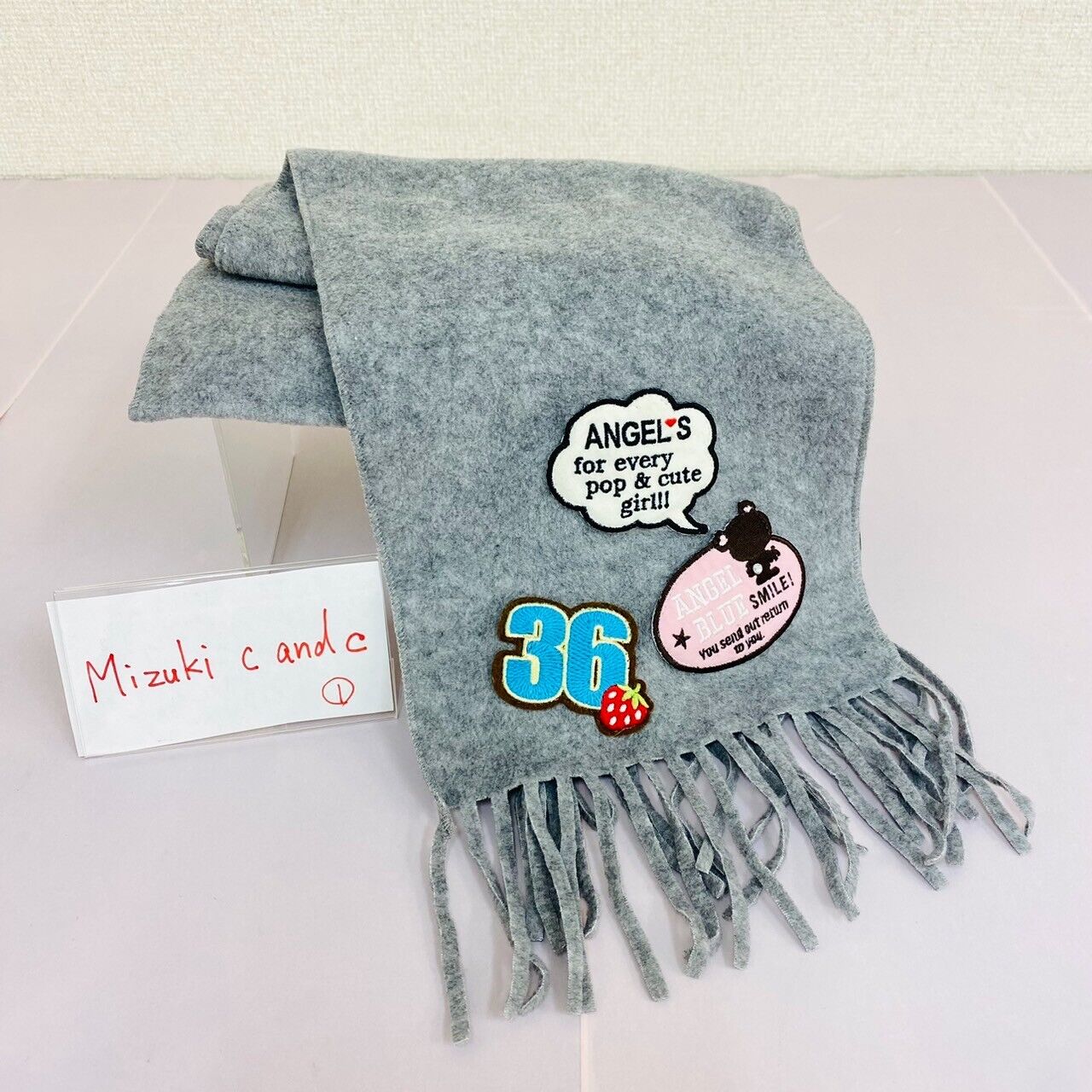 Angel Blue Muffler Winter Scarf Gray Simple Strawberry Logo Cute Kawaii Rare