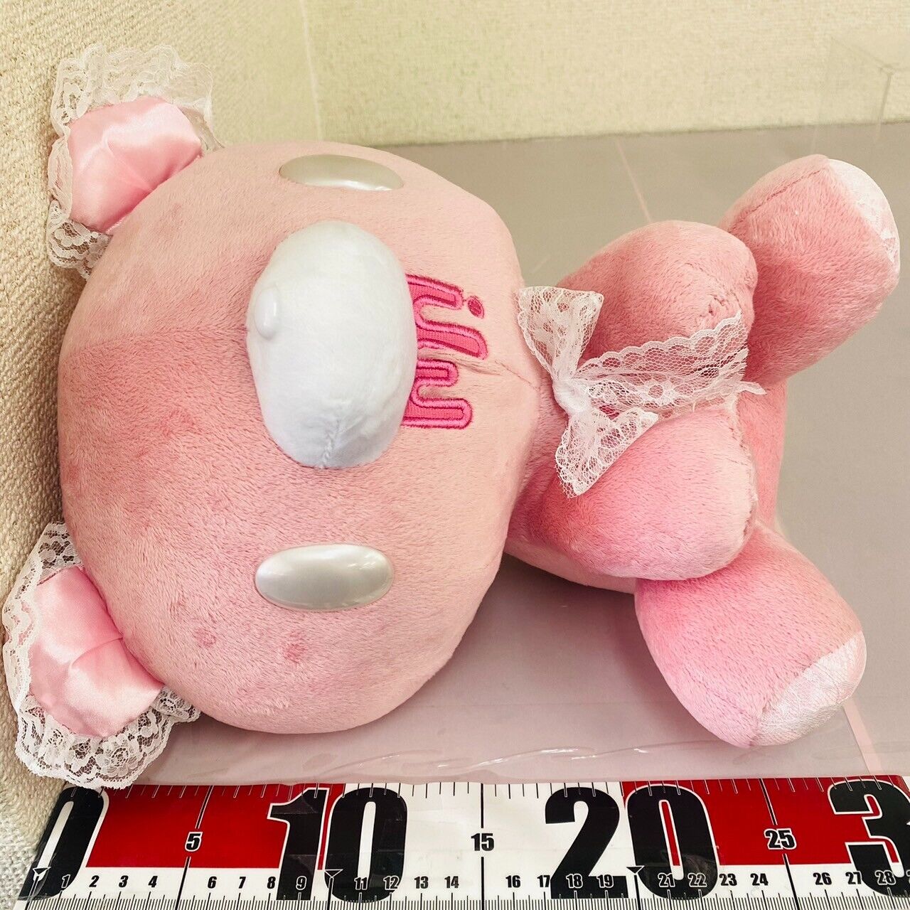 TAiTo Gloomy Bloody Bear Plush Pink Soft Stuffed Toy Lace Ribbon Fluffy Kawaii