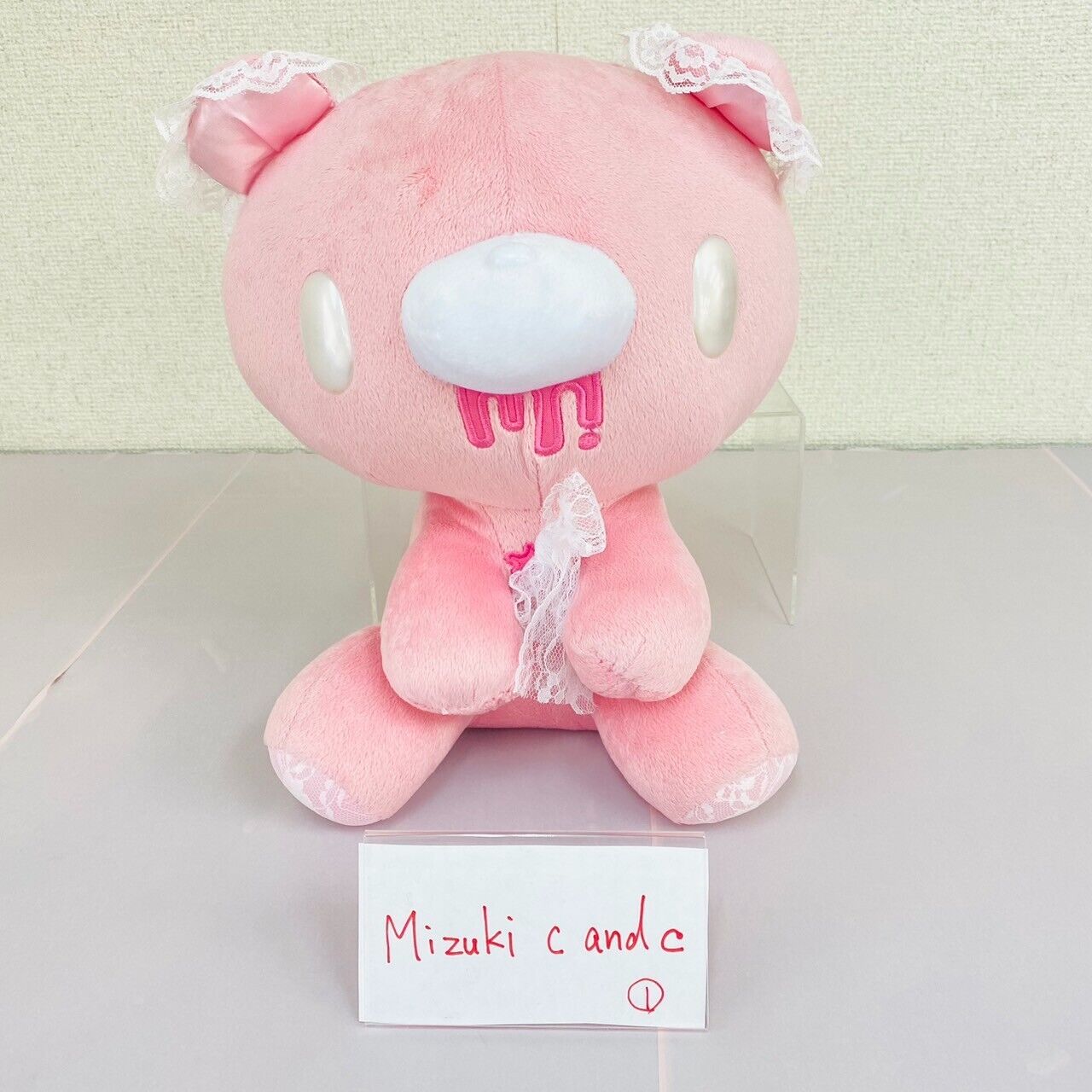 TAiTo Gloomy Bloody Bear Plush Pink Soft Stuffed Toy Lace Ribbon Fluffy Kawaii