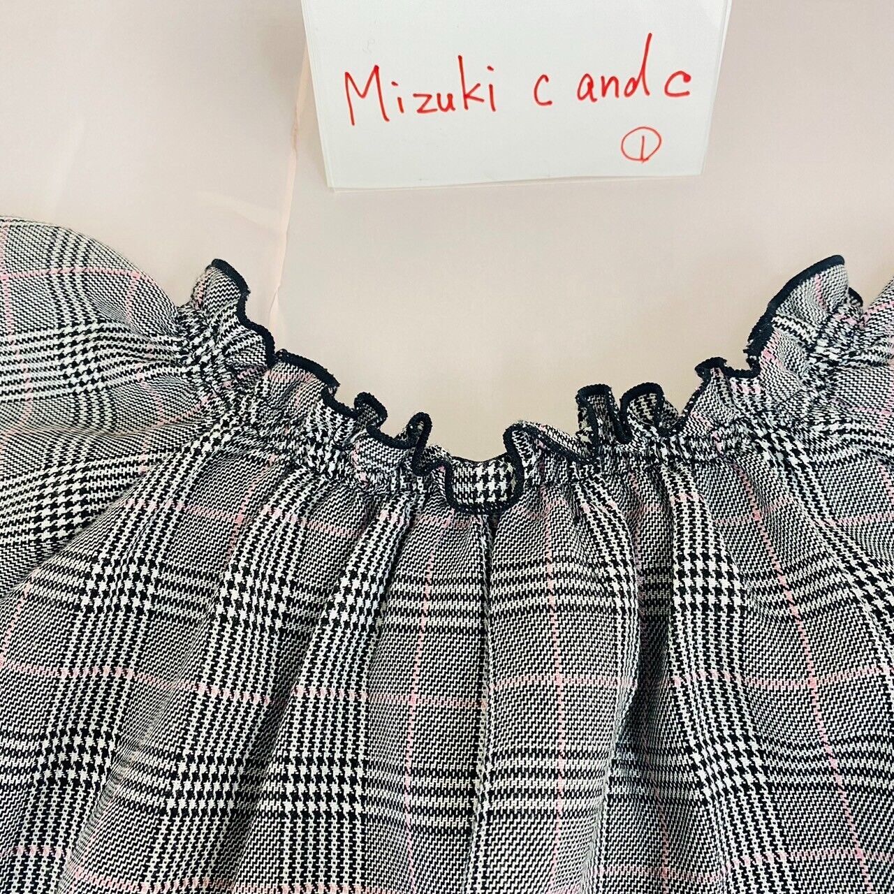 Mezzo Piano Long Sleeve Tops 150cm Black Gray Plaid Ribbon Frill Girls Kawaii