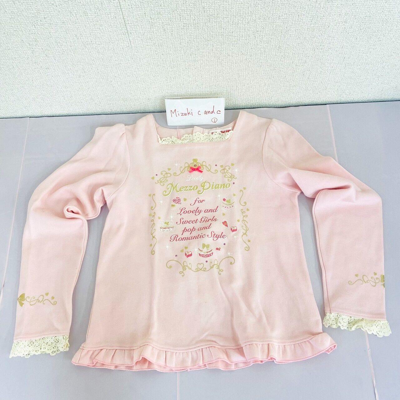 Mezzo Piano Long Sleeve T-shirt 135cm Tops Pink Frill Ribbon Button Girls Kawaii