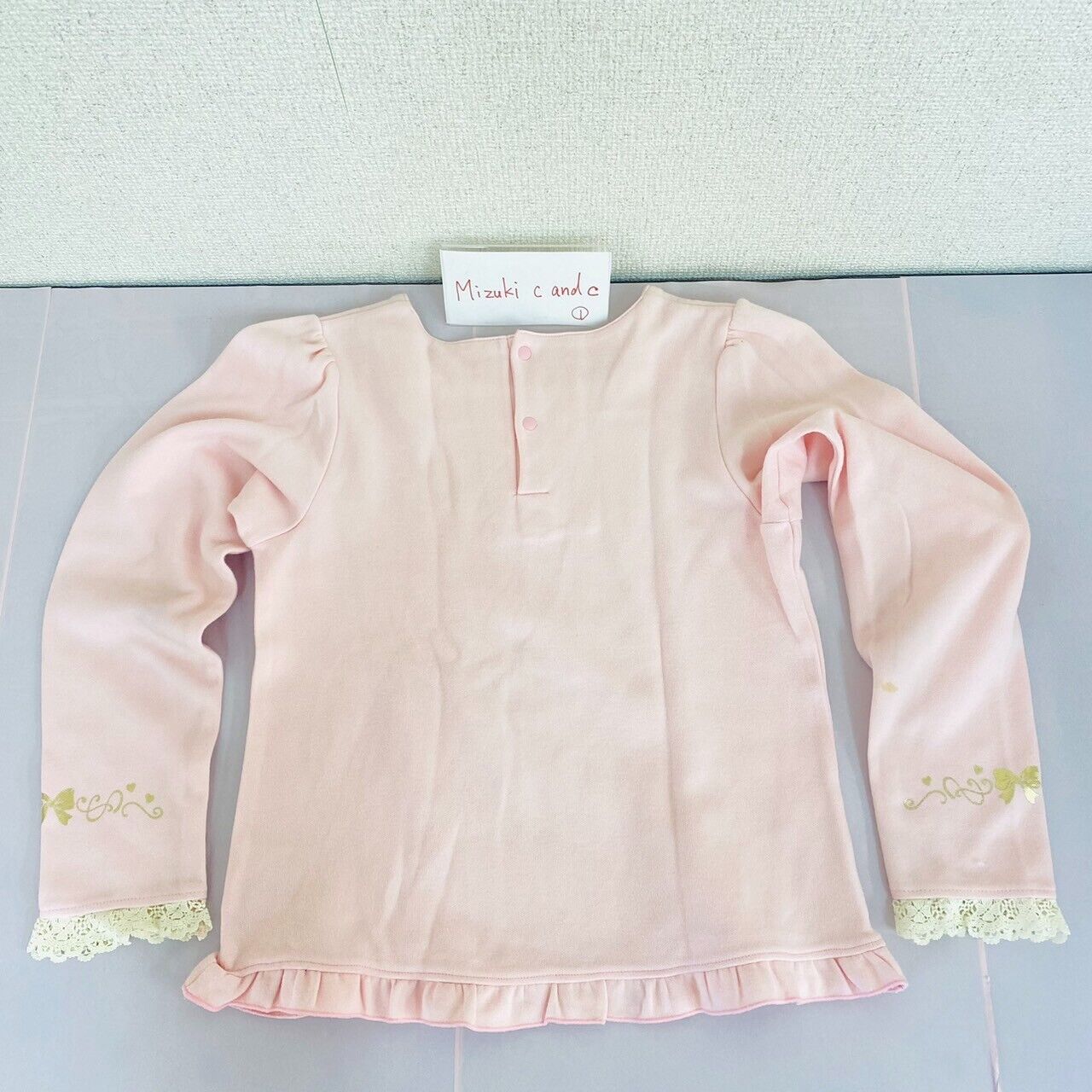 Mezzo Piano Long Sleeve T-shirt 135cm Tops Pink Frill Ribbon Button Girls Kawaii