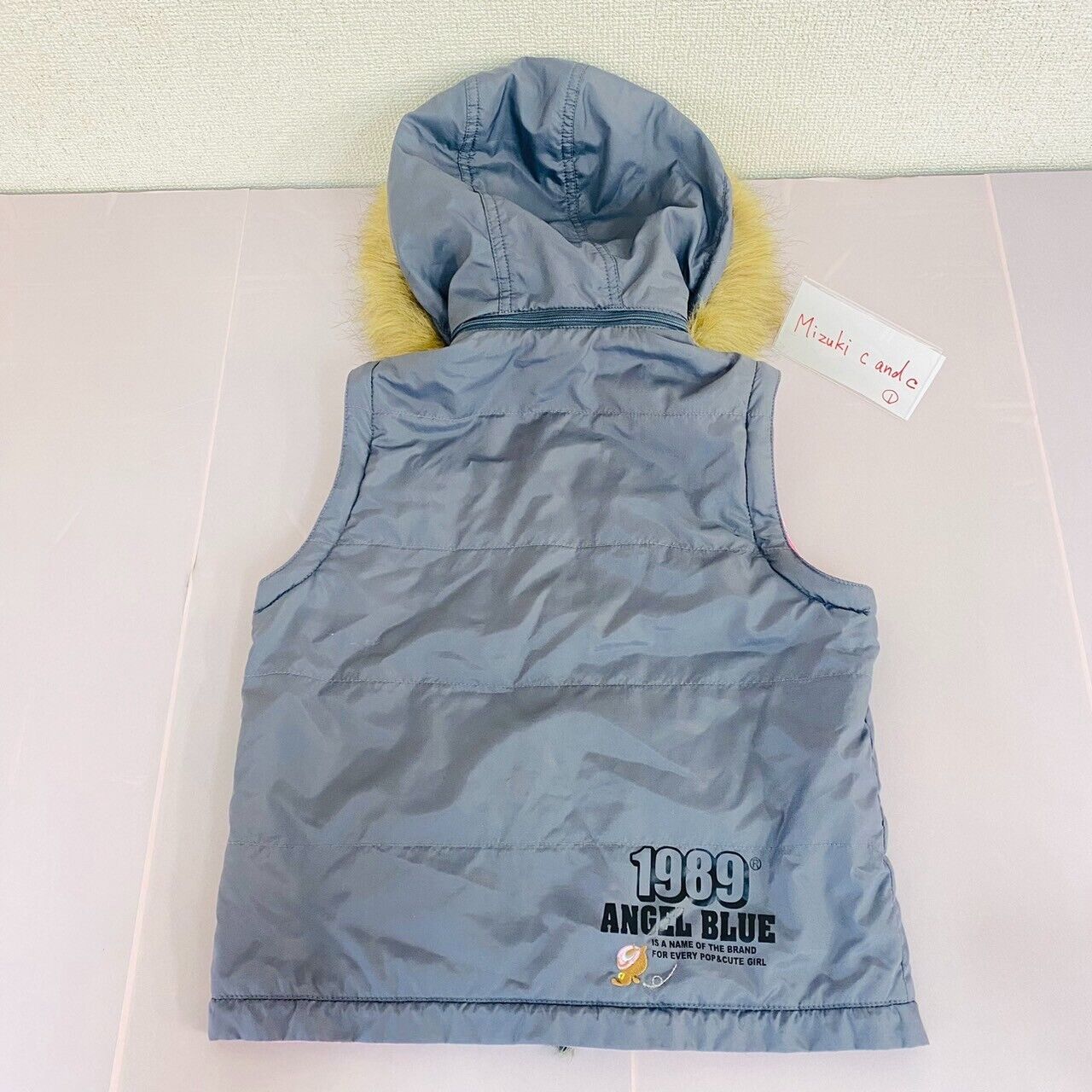 Angel Blue Reversible Vest 140cm Gray Pink Ice Cream Panda 1989 Hood Sleeveless