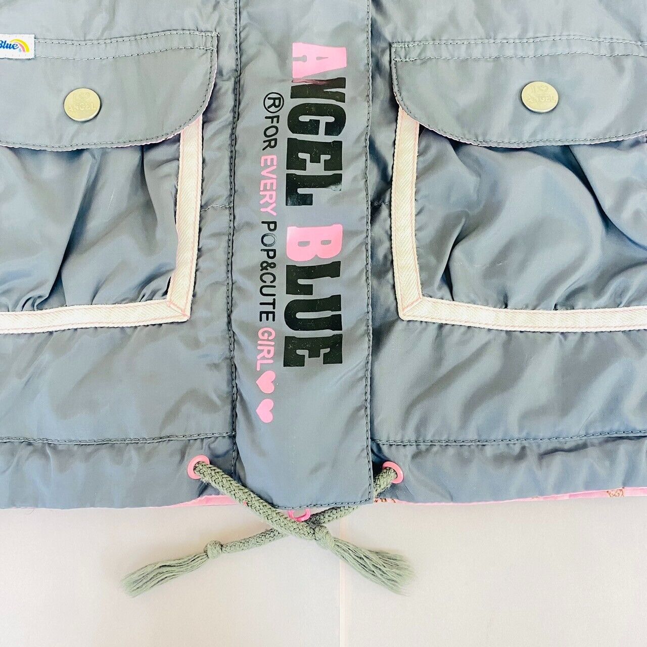 Angel Blue Reversible Vest 140cm Gray Pink Ice Cream Panda 1989 Hood Sleeveless