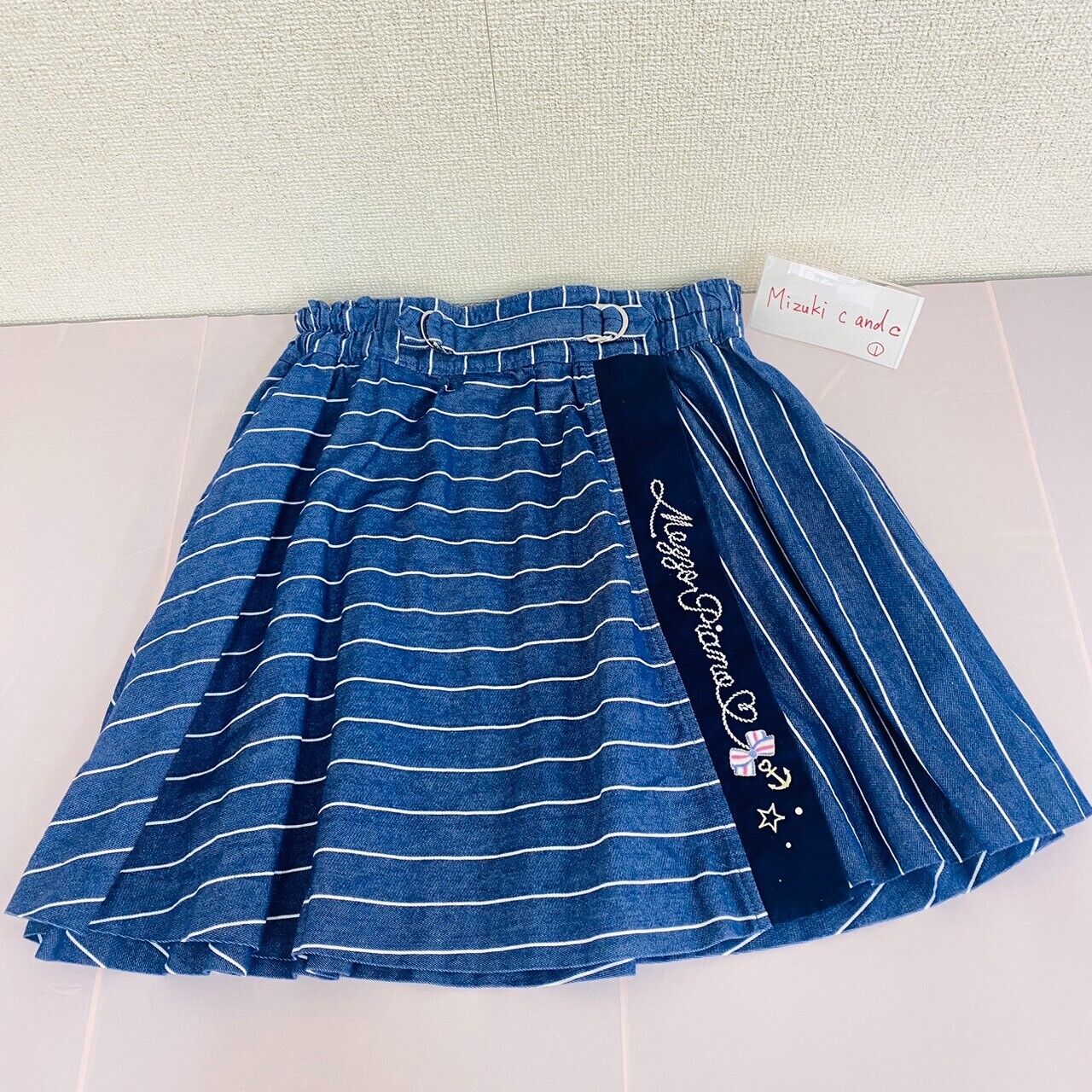 Mezzo Piano Kids Skirt 160cm Blue Marine Stripe Simple Heart Ribbon Kawaii Rare