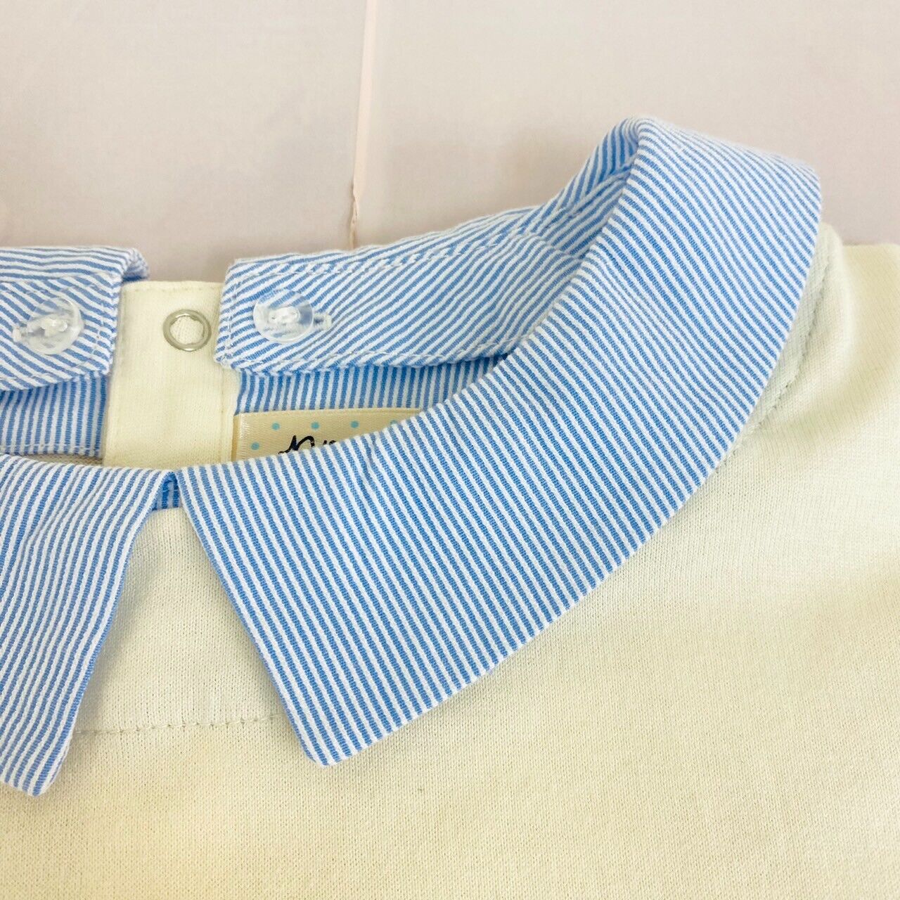 Pom Ponette Long Sleeve Shirt 160cm Tops White Blue Collar Stripe Ribbon Heart