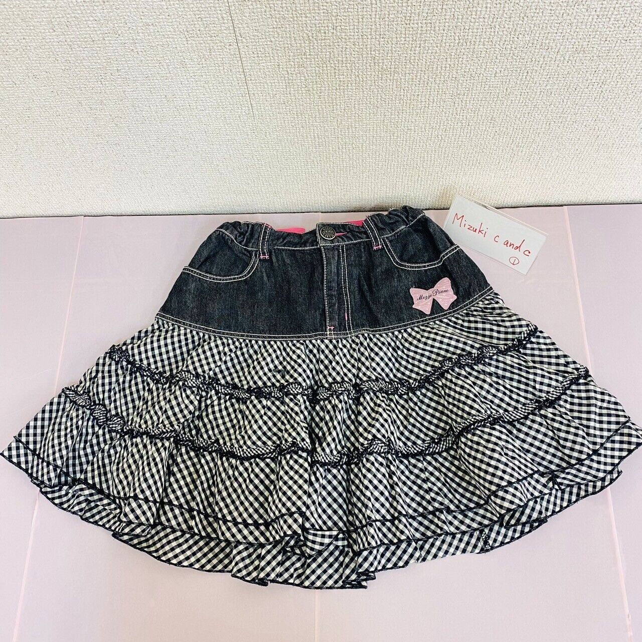 Mezzo Piano Skirt 140 Size Denim Black Flare Simple Plaid Kawaii Kids Girl Rare