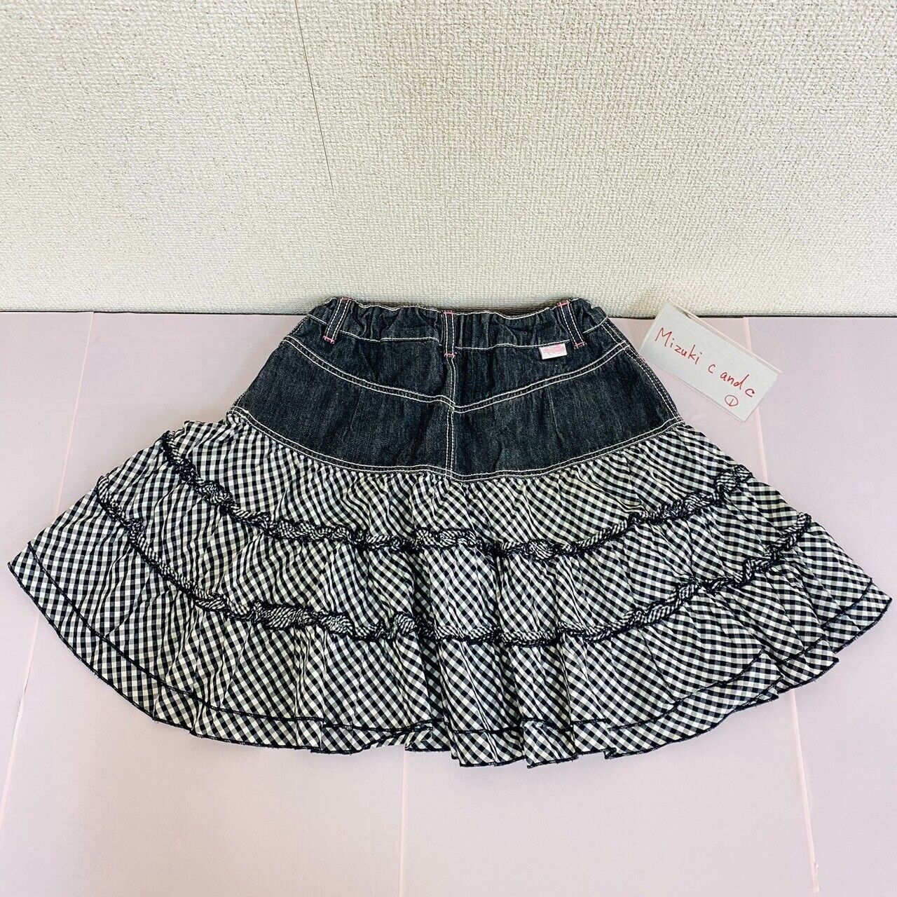 Mezzo Piano Skirt 140 Size Denim Black Flare Simple Plaid Kawaii Kids Girl Rare