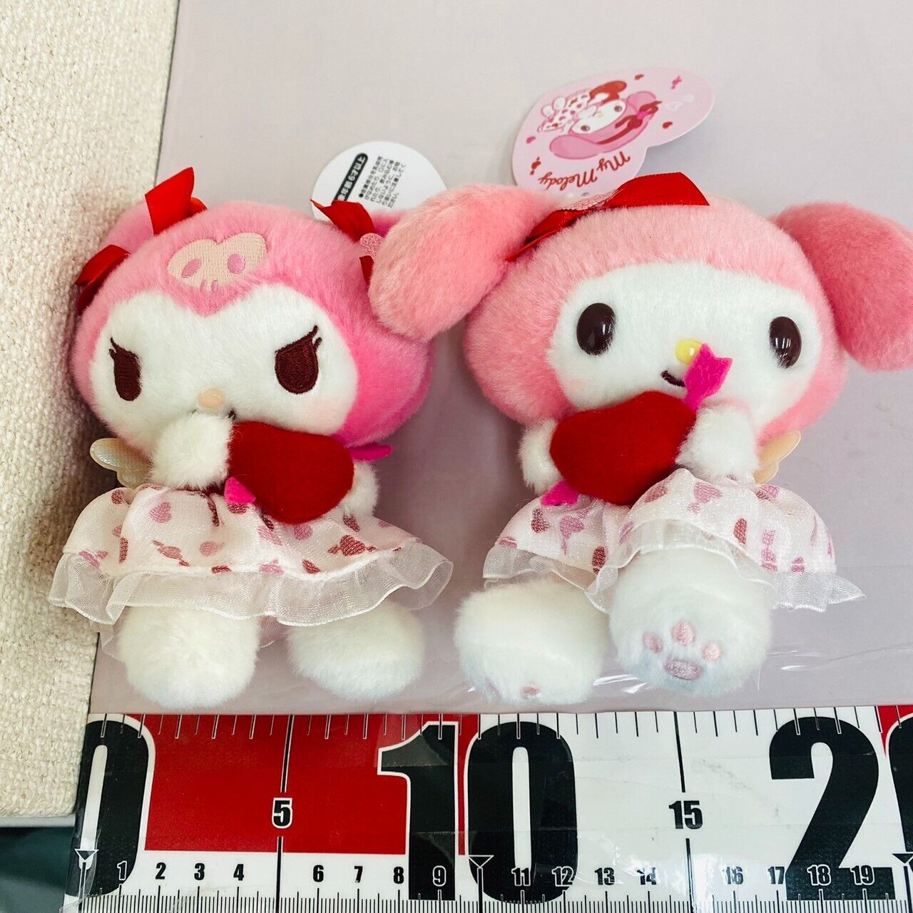 Sanrio My Melody Kuromi Plush Set 2 Soft Stuffed Toy Fluffy Mascot Pink Cupid