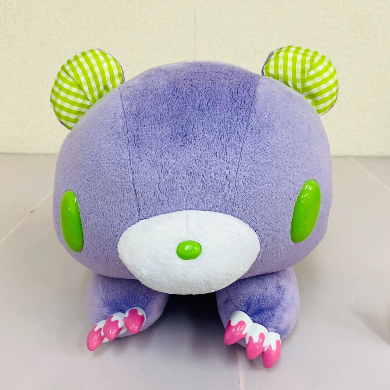 TAiTo Gloomy Bloody Bear Purple Plush Soft Stuffed Toy Doll Fluffy Green Plaid