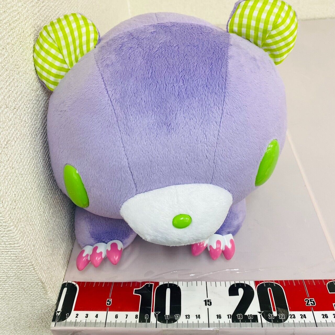 TAiTo Gloomy Bloody Bear Purple Plush Soft Stuffed Toy Doll Fluffy Green Plaid