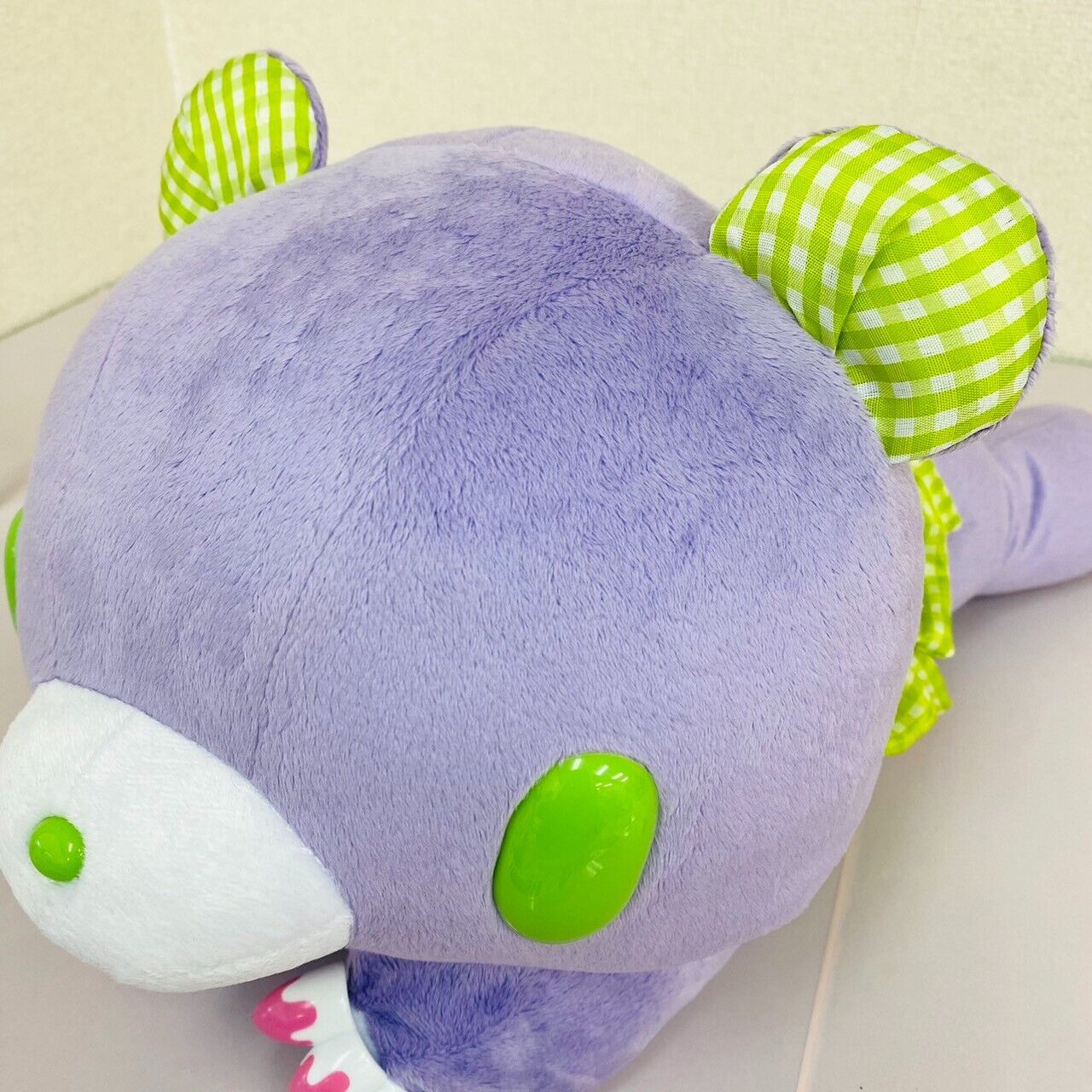 TAiTo Gloomy Bloody Bear Purple Plush Soft Stuffed Toy Doll Fluffy Green Plaid