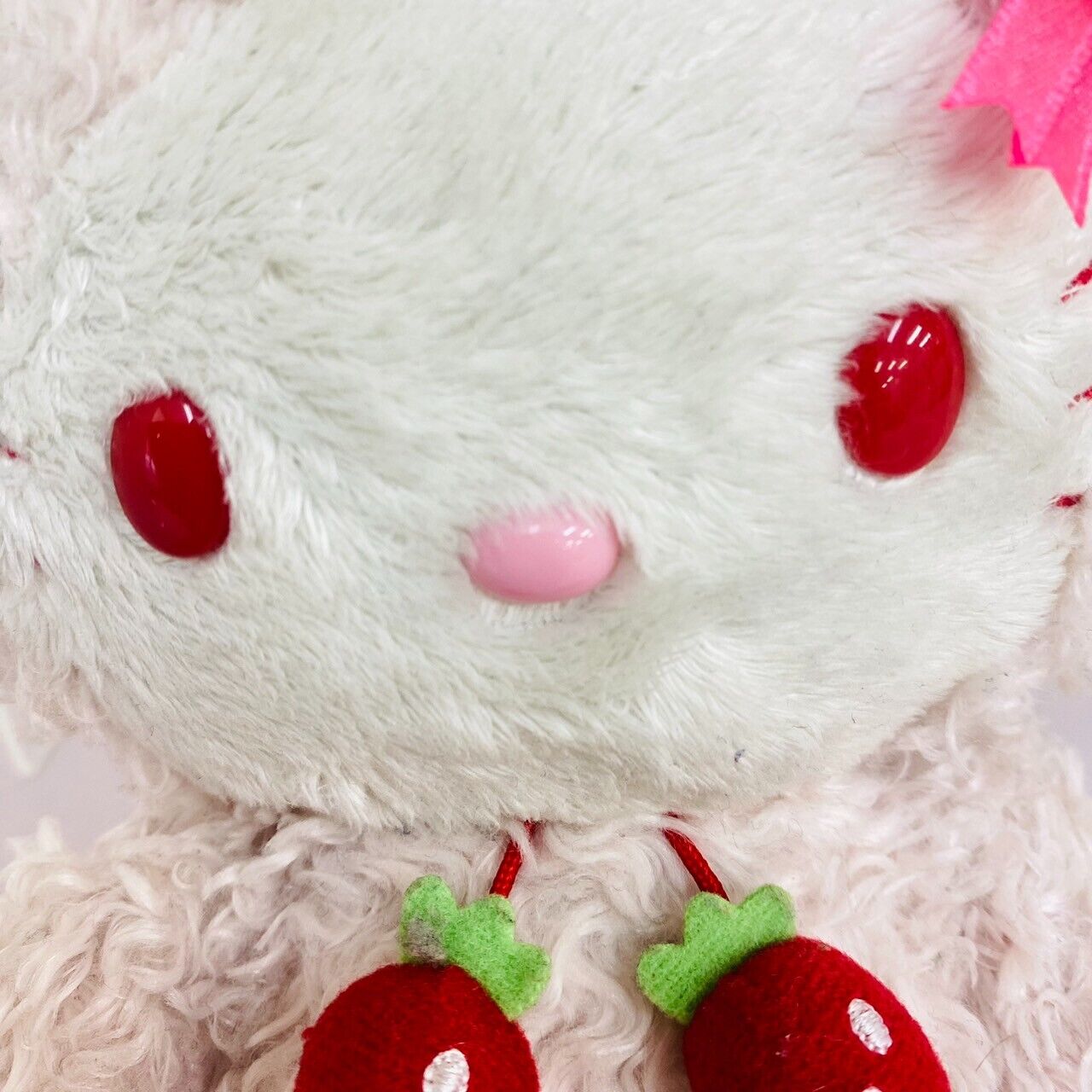 Sanrio Hello Kitty Bear Plush Soft Stuffed Toy Fluffy Pink Strawberry Ribbon Cat