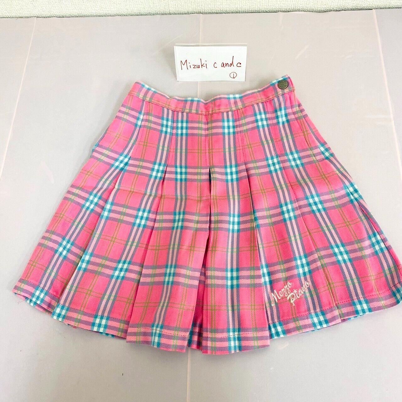 Mezzo Piano Box Pleat Skirt 130 Size Red Plaid Cotton 100% Zipper Kawaii Rare