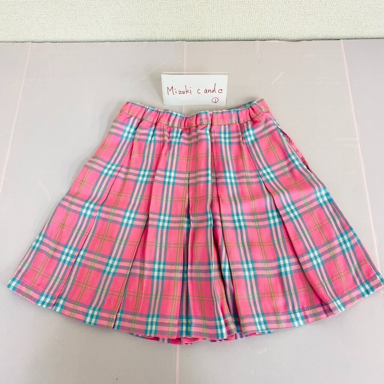 Mezzo Piano Box Pleat Skirt 130 Size Red Plaid Cotton 100% Zipper Kawaii Rare