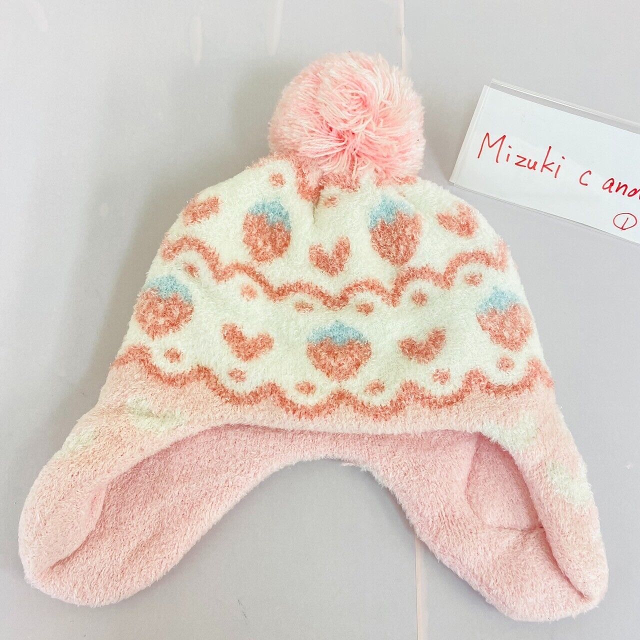 Sanrio My Melody Knit Hat Pink White Glitter Fluffy Warm Strawberry Rabbit Heart