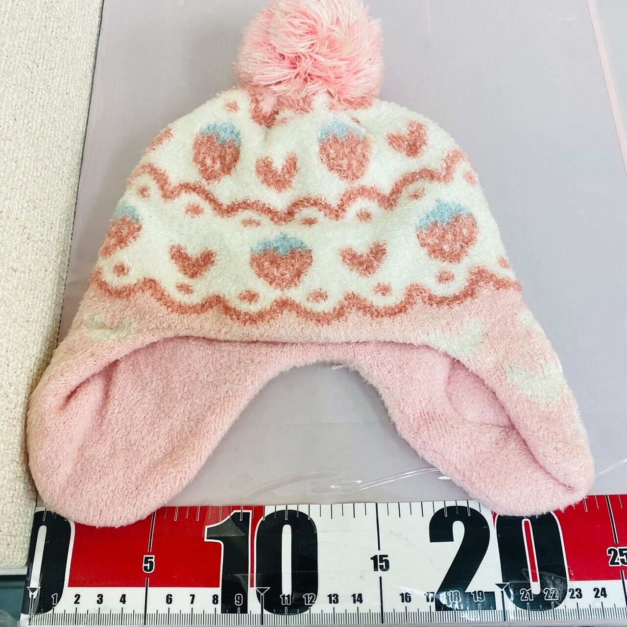 Sanrio My Melody Knit Hat Pink White Glitter Fluffy Warm Strawberry Rabbit Heart