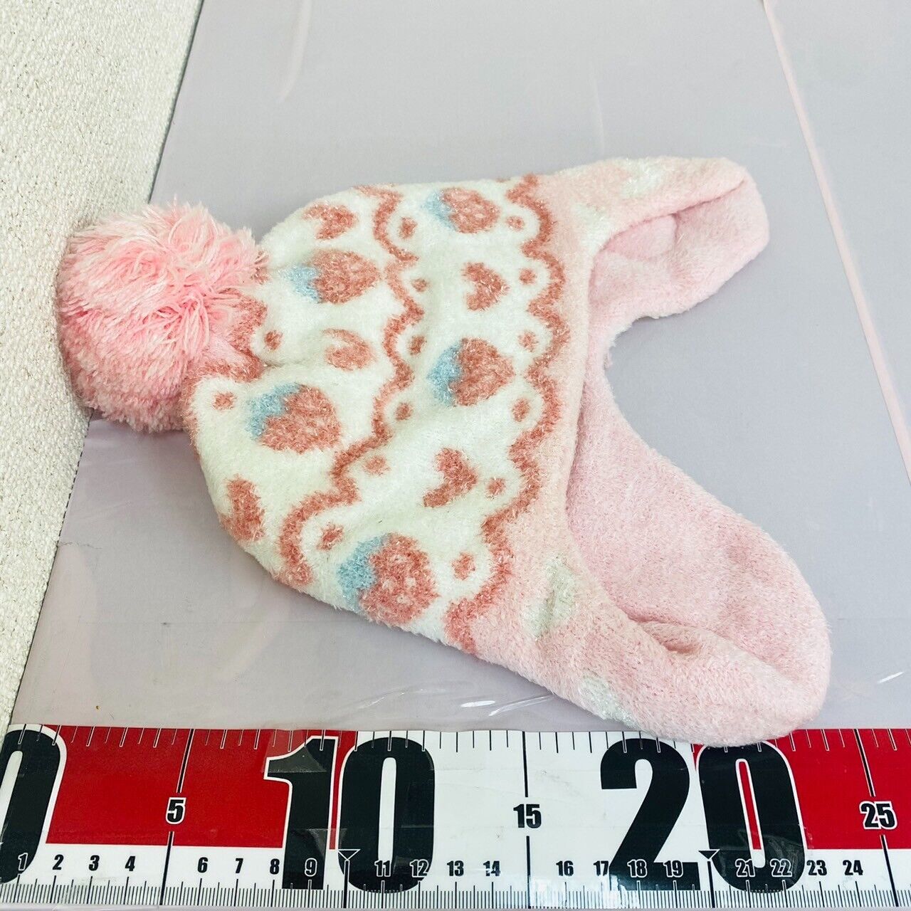 Sanrio My Melody Knit Hat Pink White Glitter Fluffy Warm Strawberry Rabbit Heart