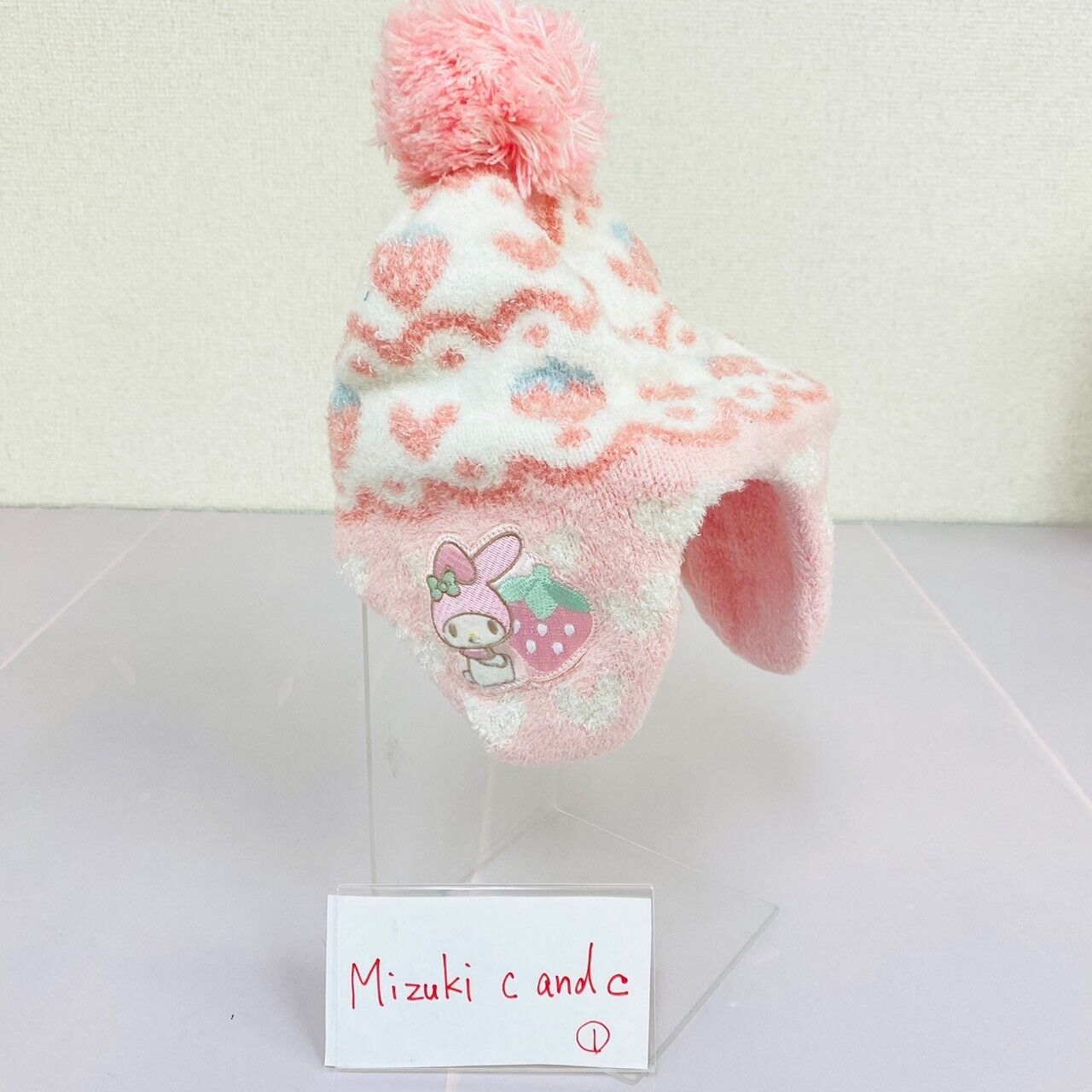 Sanrio My Melody Knit Hat Pink White Glitter Fluffy Warm Strawberry Rabbit Heart