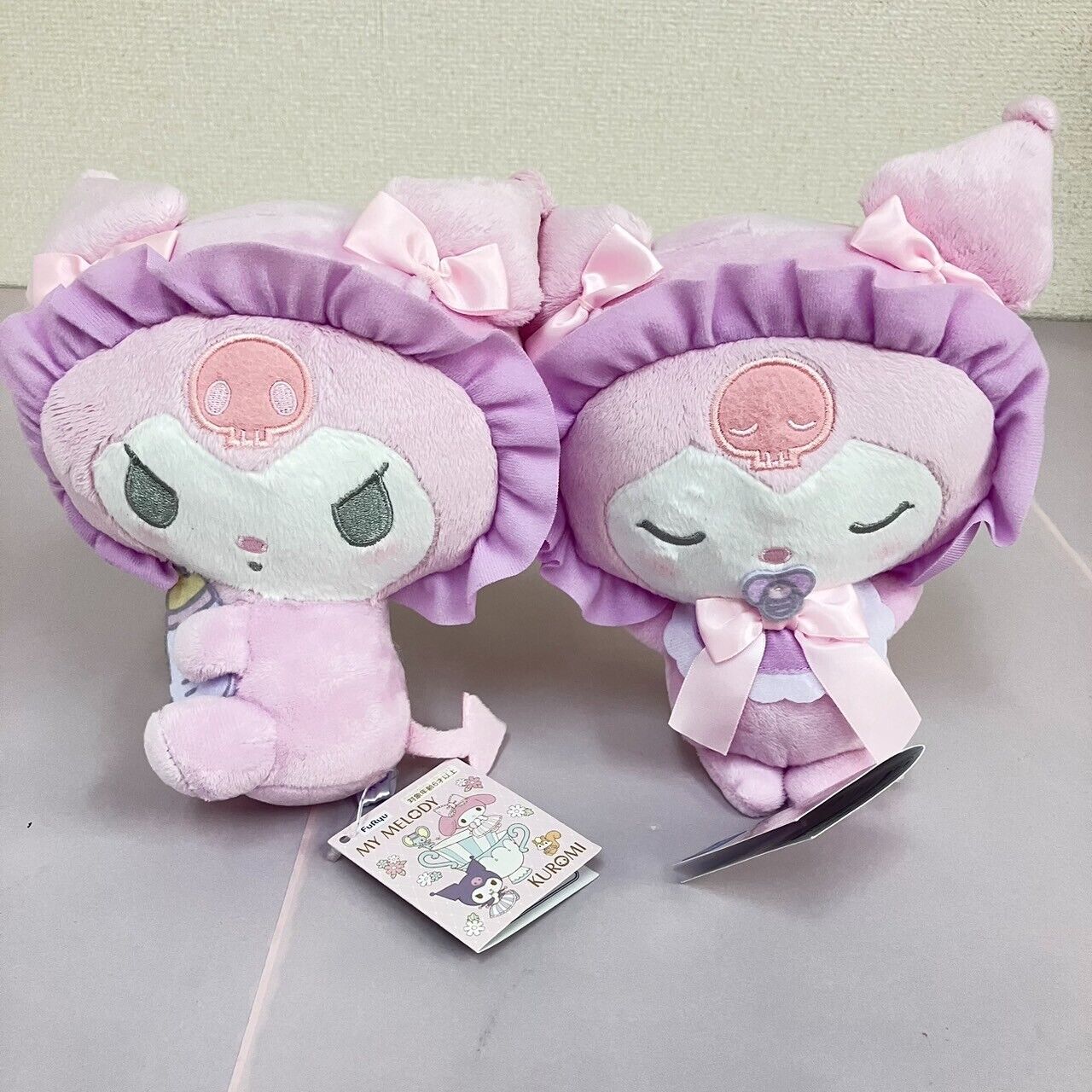 Sanrio Kuromi Plush Set 2 Baby Purple White Pink Soft Stuffed Toy Mascot Skull