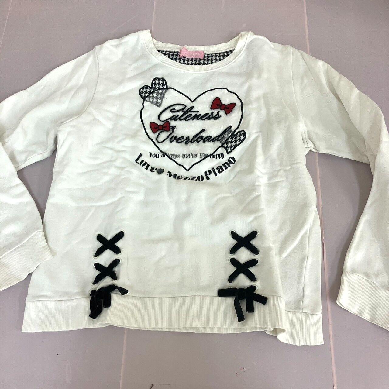 Mezzo Piano Long Sleeve T-shirt 165cm White Black Ribbon Heart Clothing Tops LL