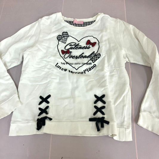 Mezzo Piano Long Sleeve T-shirt 165cm White Black Ribbon Heart Clothing Tops LL